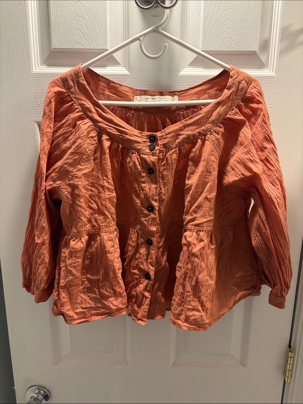 Women's Free People Rust Button-Front Peasant Blouse